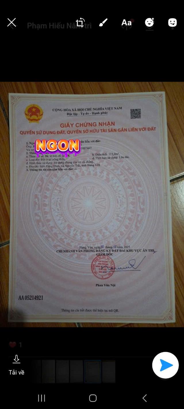 Đất thổ cư Ân Thi 113m² giá chỉ 1x triệu/m² - Đường ô tô vào tận nơi!