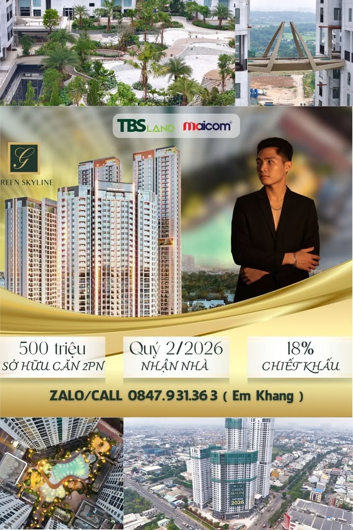 Căn hộ Green Skyline Dĩ An 77m² giá từ 58 triệu/m² - Bàn giao nội thất Châu Âu!