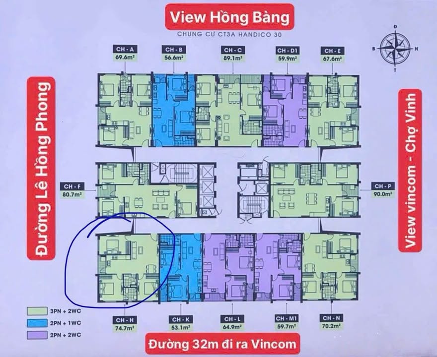 Căn hộ chung cư CT3A Handico TP Vinh 75m² - Căn góc 3PN đẹp, chính chủ bán!