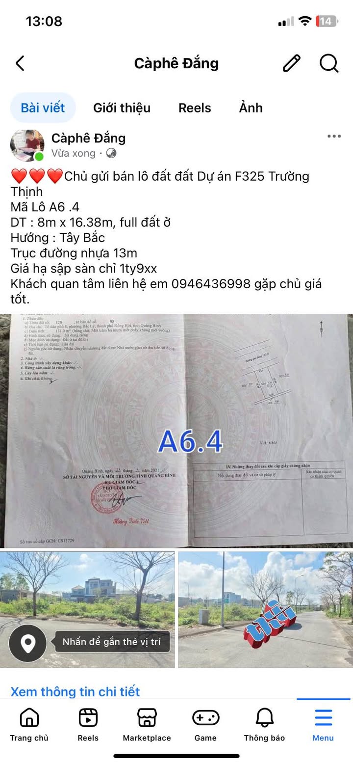 Đất nền Dự án F325 Trường Thịnh Đồng Hới 131m² giá 1.9 tỷ - Cơ hội đầu tư tuyệt vời!