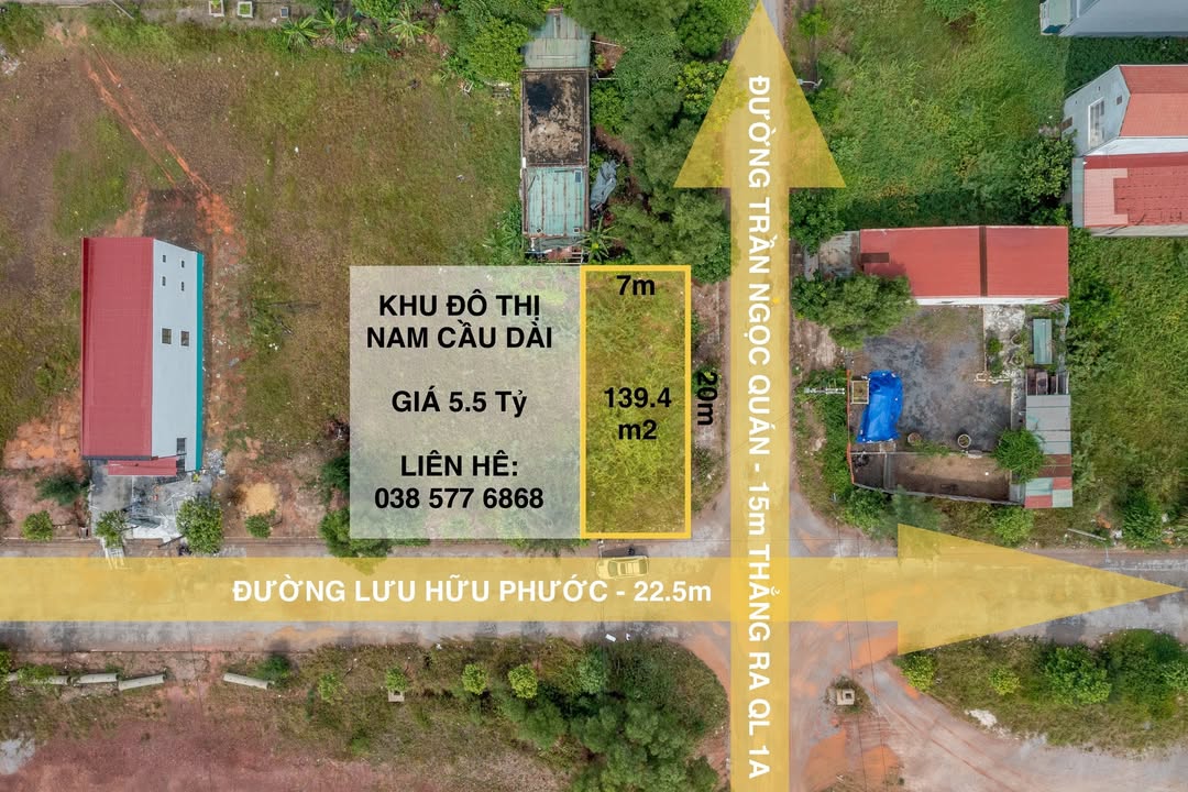 Lô đất 2 mặt tiền Lưu Hữu Phước, Đồng Hới 139m² giá 5.5 tỷ - Đầu tư sinh lời lý tưởng!