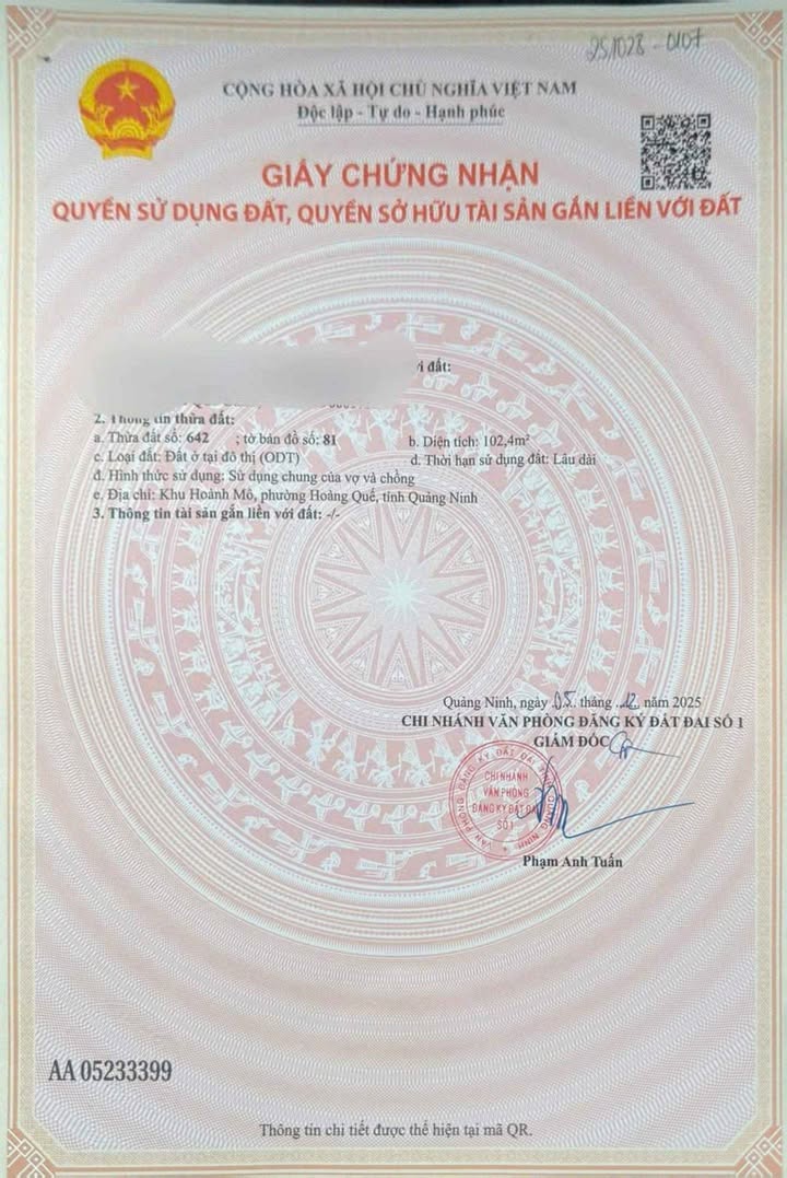 Đất thổ cư Hoàng Quế Đông Triều 102m² - Sổ đỏ chính chủ, giá thỏa thuận!