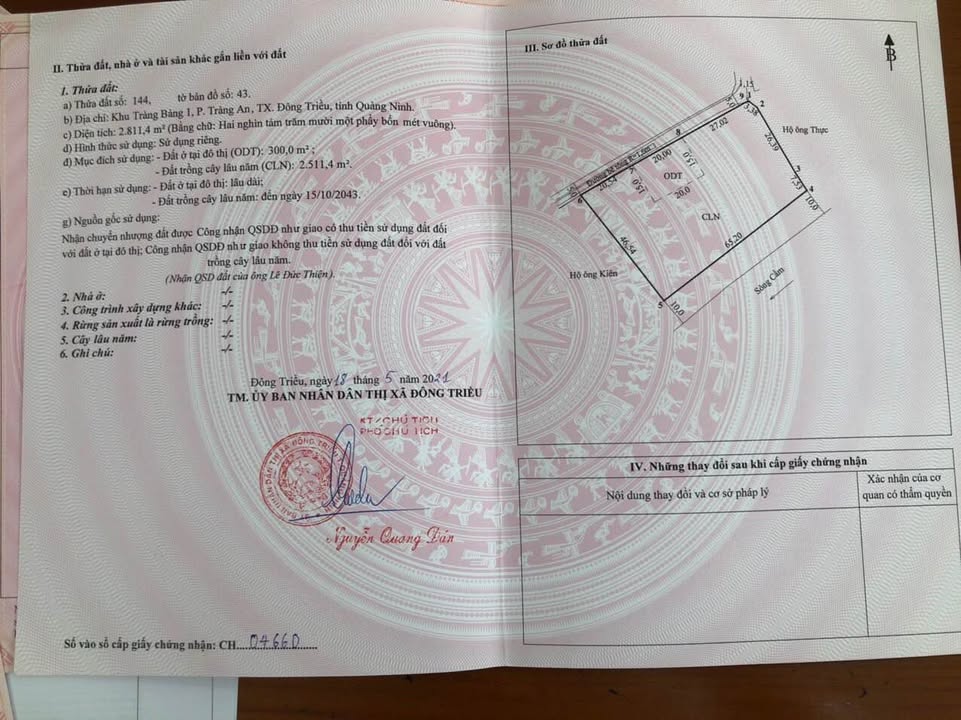 Đất nền Tràng An, Đông Triều 2811m² giá 6.464 tỷ - Mặt tiền rộng 70m!