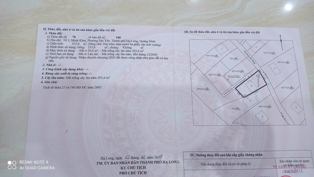 Đất nền 253,6m² tại đường Minh Khai, phường Đại Yên - Cơ hội đầu tư tuyệt vời!