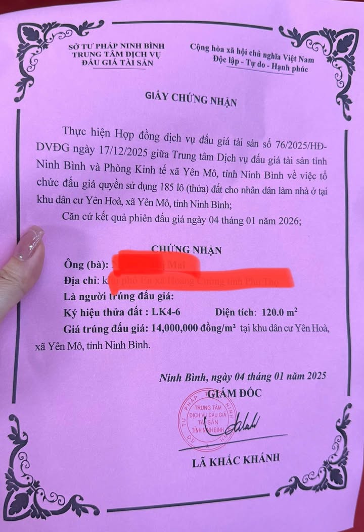 Đất nền Yên Hoà, Yên Mô, Ninh Bình 120m² - Giá rẻ nhất khu đấu giá!