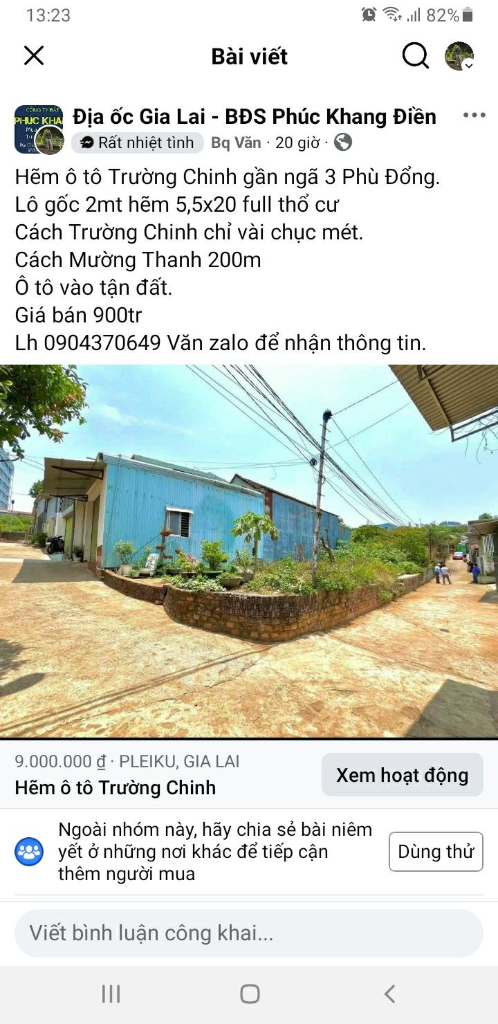 Đất nền Trường Chinh Pleiku 110m² giá 860 triệu - Cơ hội đầu tư tuyệt vời!