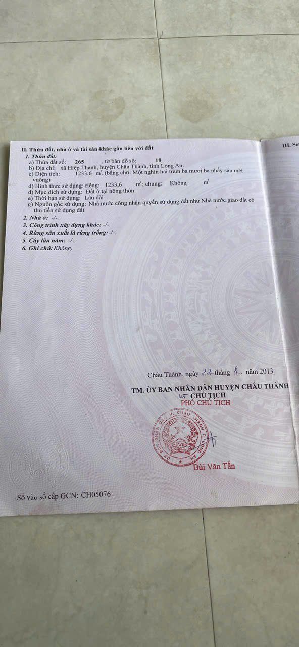 Đất thổ cư 1200m² tại Ấp 8, Hiệp Thạnh, Châu Thành - Chỉ 850 triệu