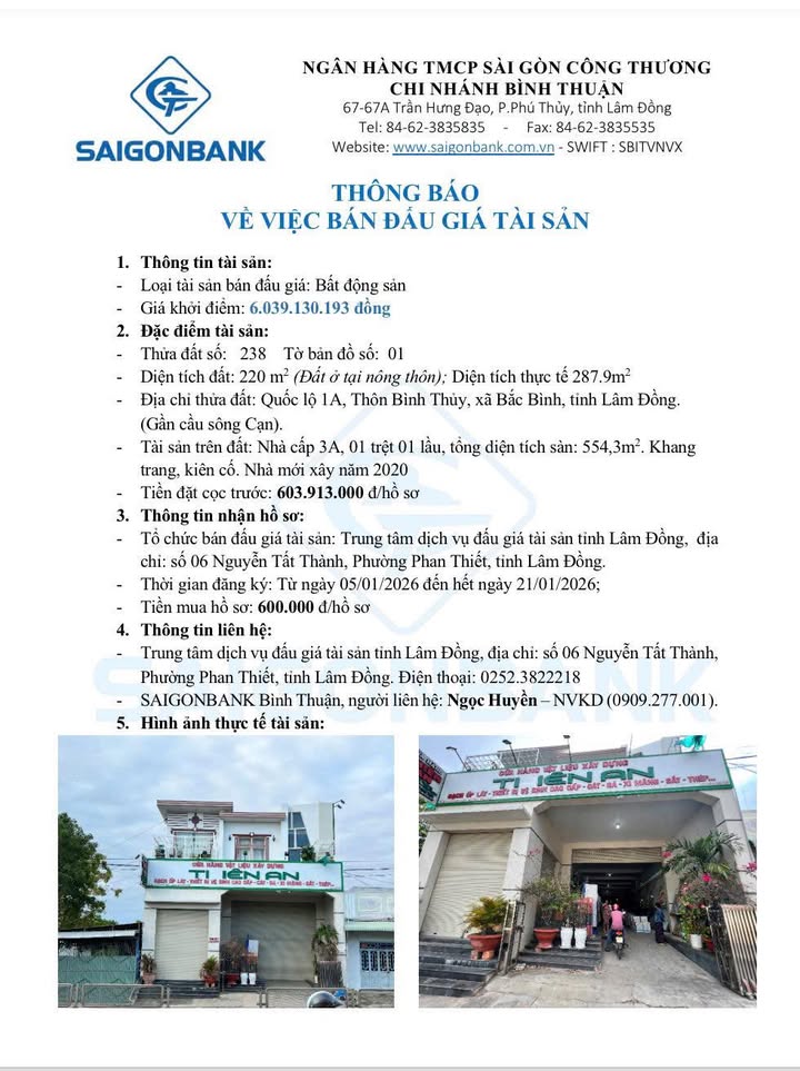 Nhà cấp 3A 287m² mặt đường Quốc lộ 1A - Đấu giá hấp dẫn chỉ 6.039 tỷ!