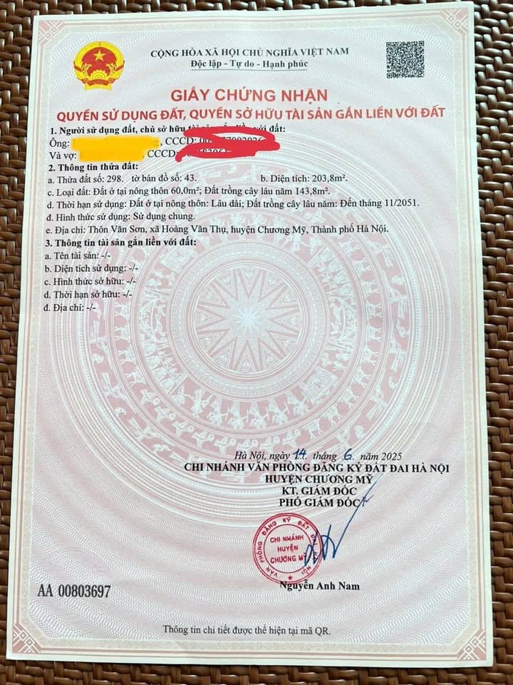 Đất lô 204m² thôn Văn Sơn, Chương Mỹ, Hà Nội - Đầu tư sinh lời lý tưởng!