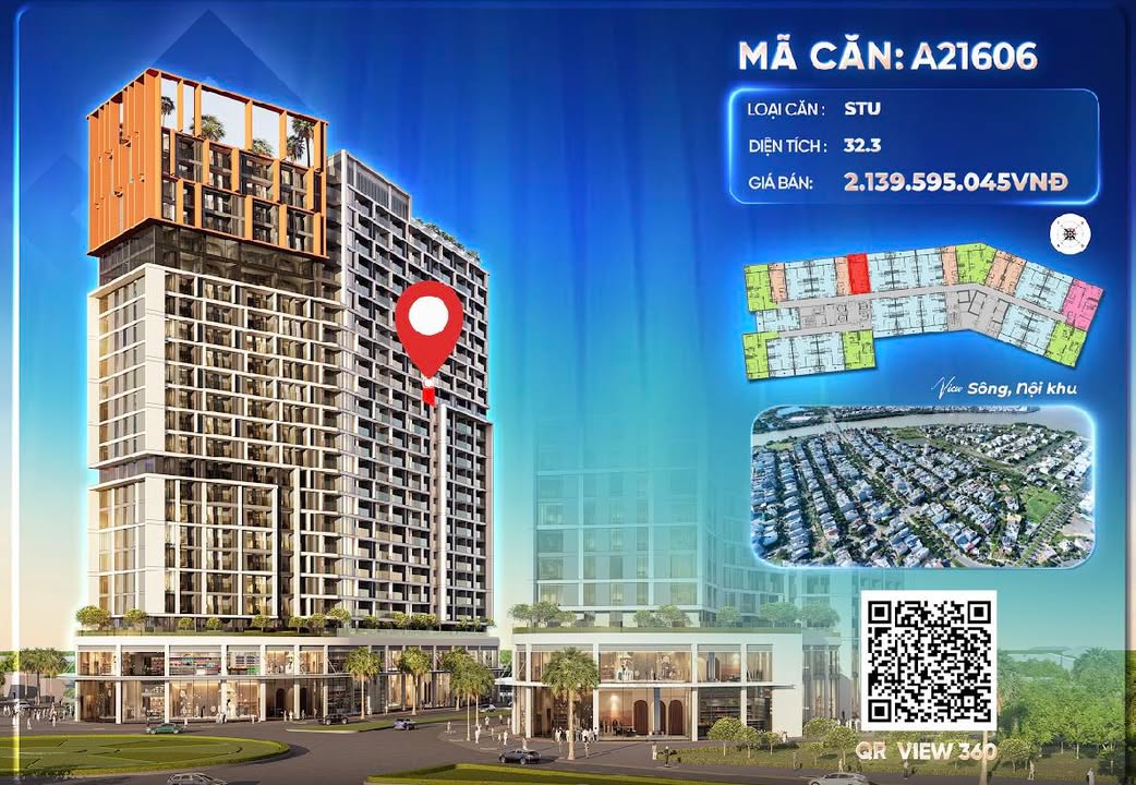 Căn hộ Studio Cora Tower Đà Nẵng 36m² giá 1.79 tỷ - View tuyệt đẹp sông và pháo hoa!