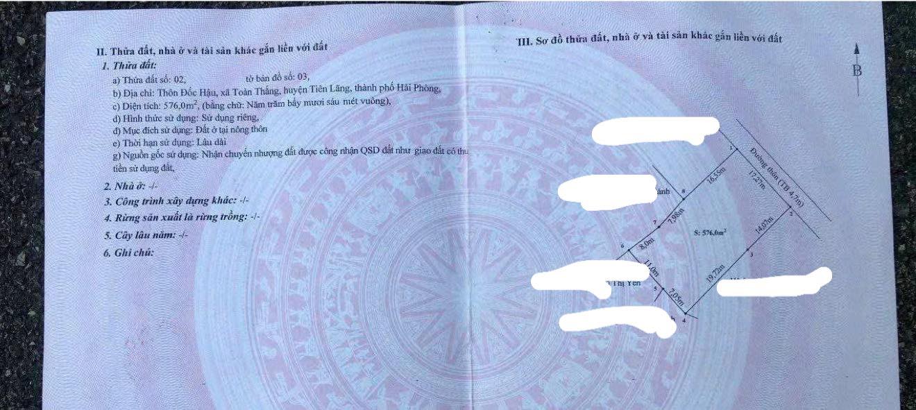 Đất thổ cư 600m² tại Toàn Thắng, Tiên Lãng - Giá chỉ 2 tỷ thương lượng!