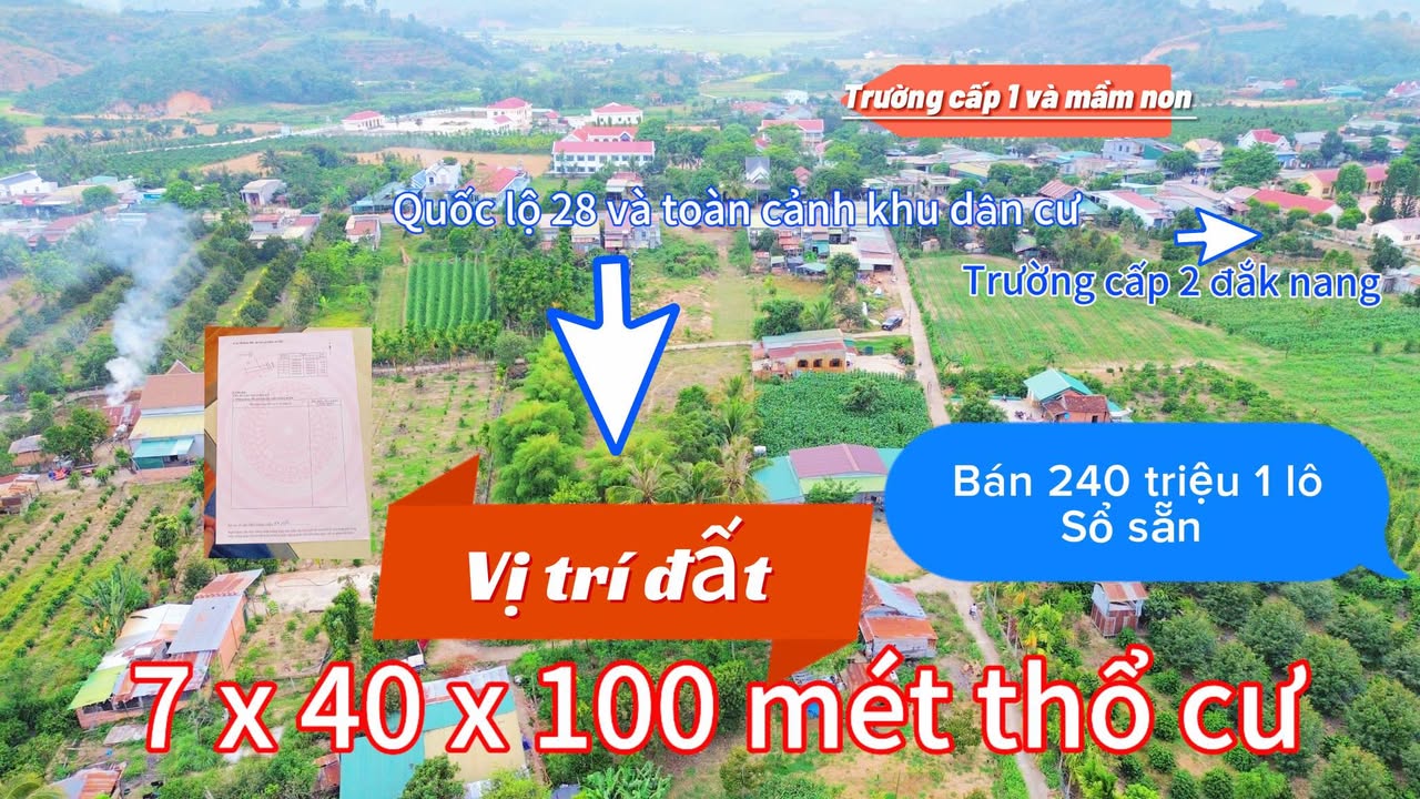 Đất nền Đắk Nang Krông Nô 280m² giá 245 triệu - Sổ đỏ chính chủ, khu đông dân cư!