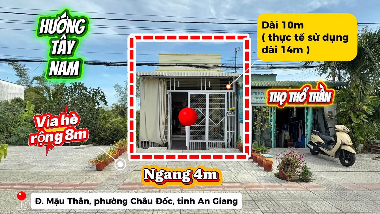 Nhà mặt tiền đường Mậu Thân, Châu Đốc, An Giang 40m² giá 1.8 tỷ - Cơ hội đầu tư lý tưởng!
