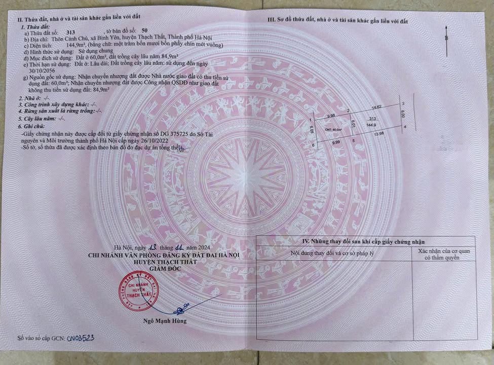 Đất nền Thạch Thất 144m² giá 3 tỷ - Sổ đỏ chính chủ, đầu tư sinh lời!