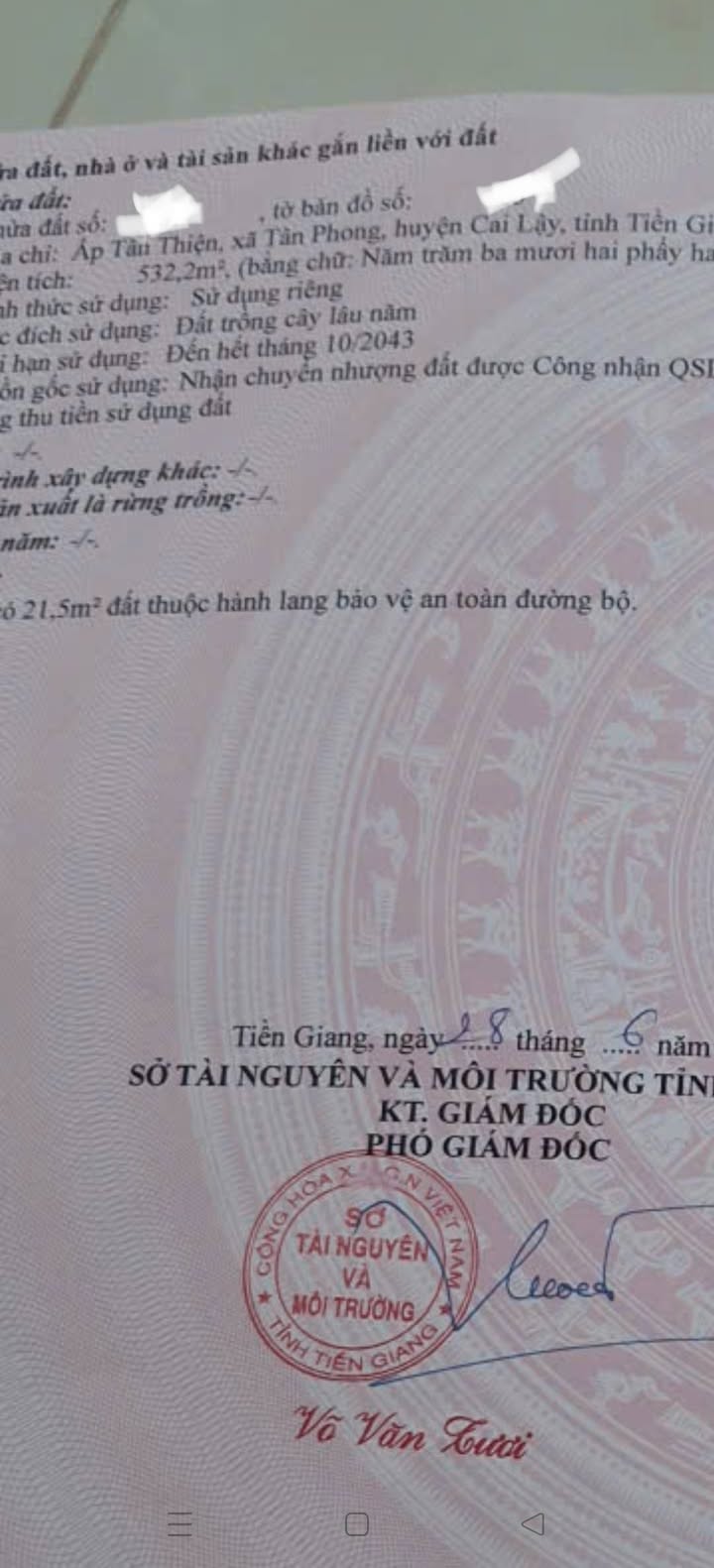 Đất nền ấp Tân Thiện, Cai Lậy 532m² giá 850 triệu - Đường xe hơi thuận tiện!