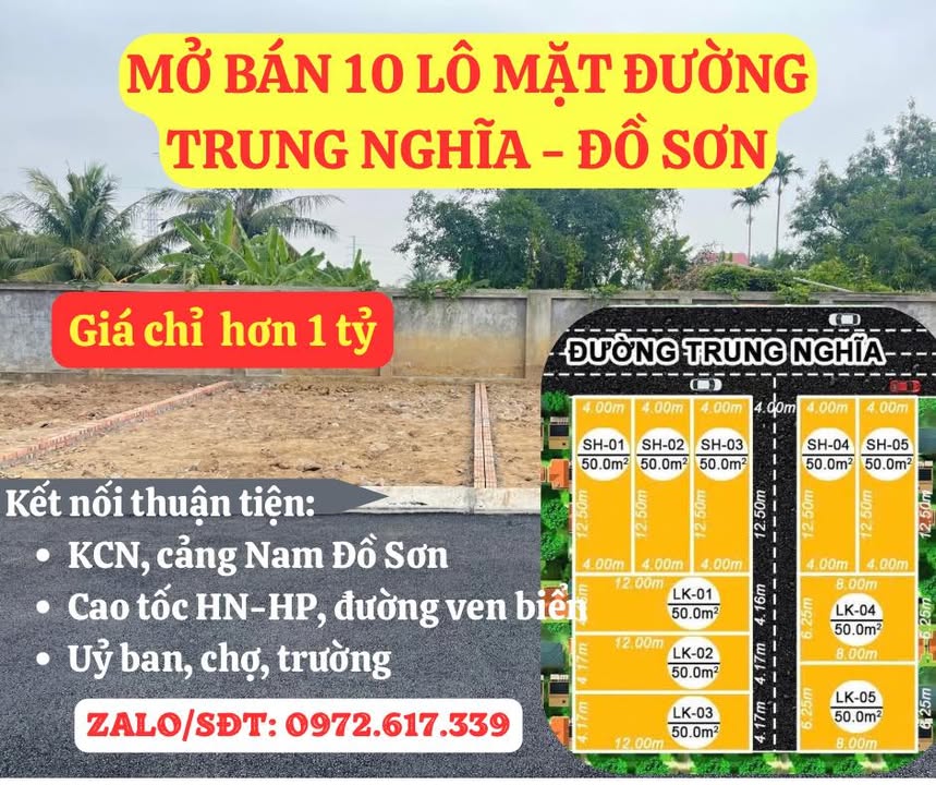 Đất nền mặt đường nhựa 20m Trung Nghĩa, Minh Đức, Đồ Sơn 50m² chỉ 1 tỷ - Cơ hội đầu tư sinh lời!
