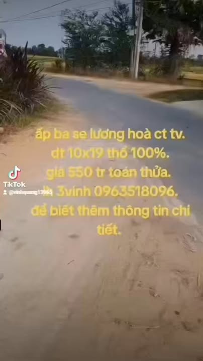 Đất nền 95m² xã Lương Hòa, Châu Thành giá 550 triệu - Cơ hội đầu tư tuyệt vời!