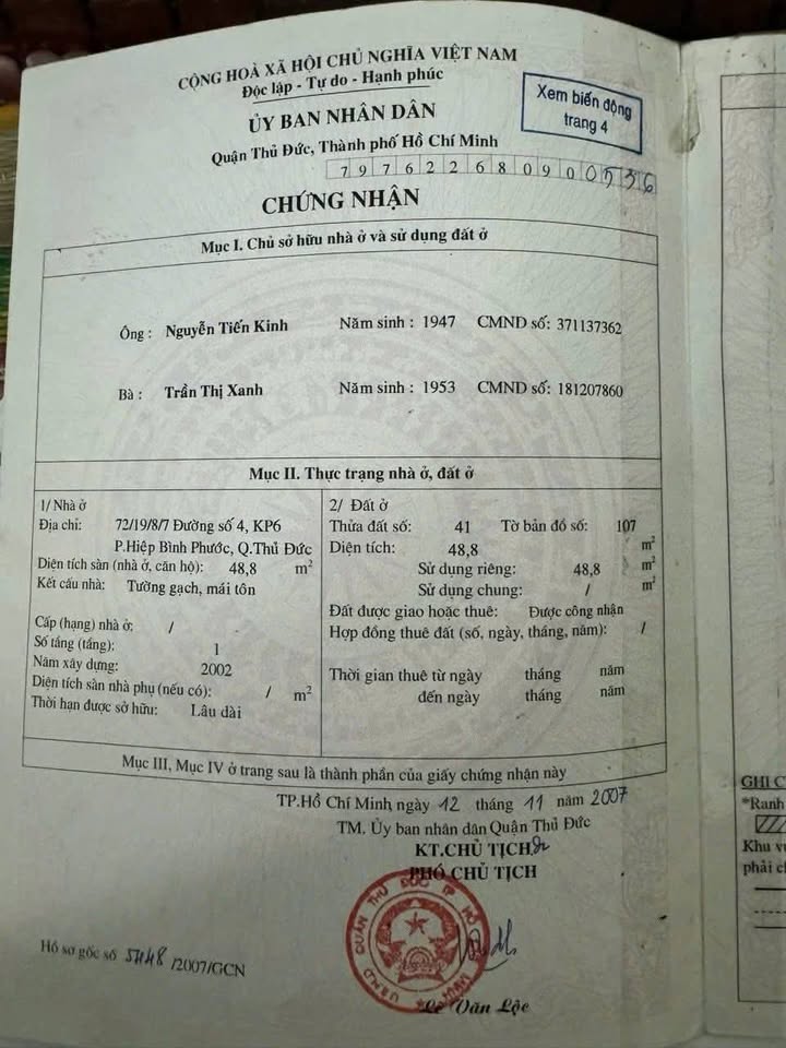 Đất thổ cư 48m² Đường Số 4, Hiệp Bình Phước, 3.55 tỷ - Đối diện Vạn Phúc!