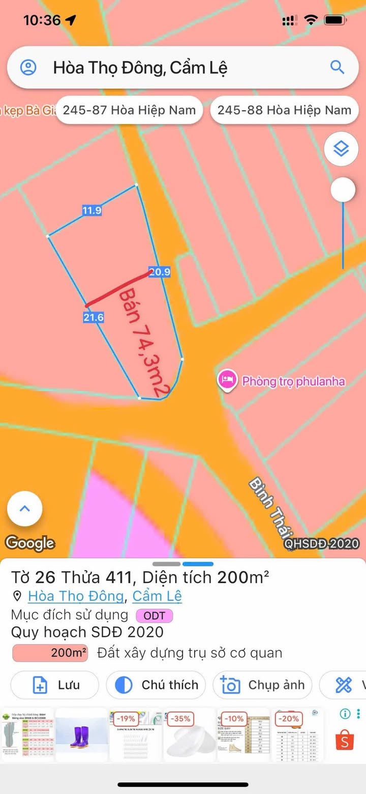 Bán đất 2 mặt tiền khu vực trung tâm hành chính quận Cẩm Lệ 74m² giá 3.68 tỷ - Cơ hội đầu tư hấp dẫn!