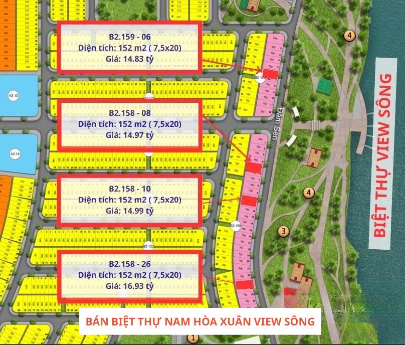 Biệt thự Nam Hoà Xuân 152m² giá 14.83 tỷ - Lô đẹp, đầu tư sinh lời!