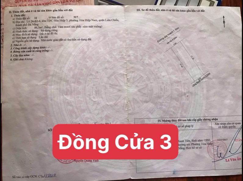 Đất nền đường Đồng Cửa 3, Hòa Hiệp 3, Đà Nẵng 86.5m² - Gần biển chỉ 3.9 tỷ!