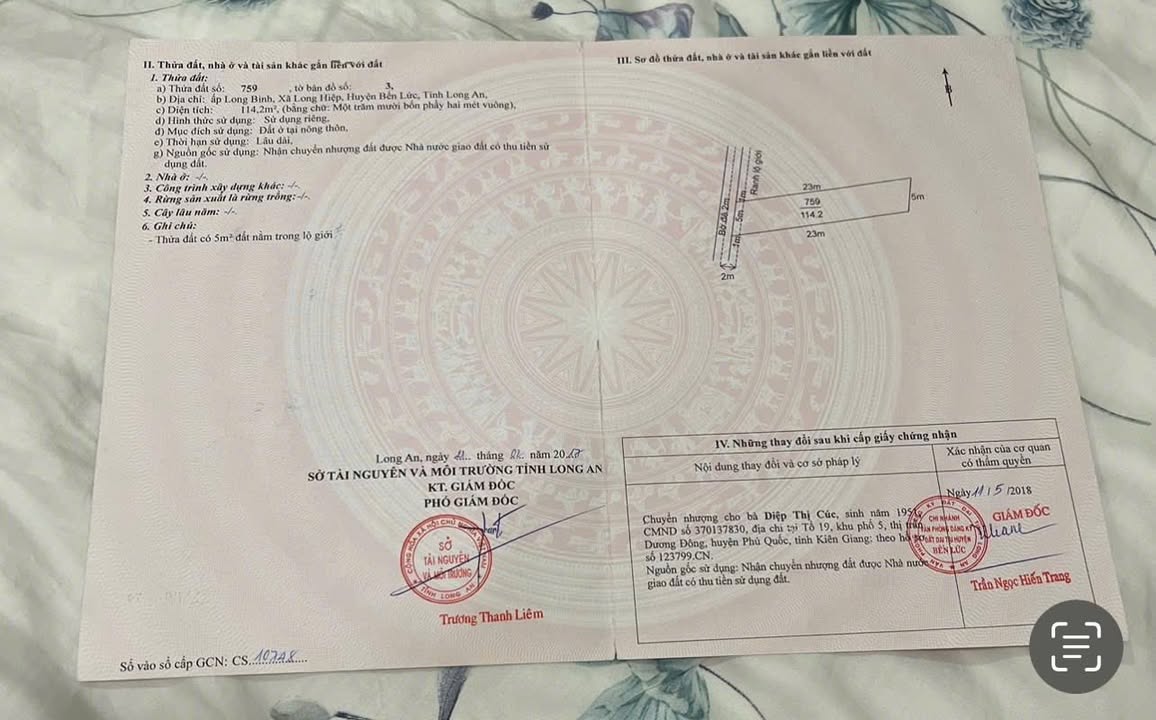 Đất thổ cư 100% Bến Lức 114m² giá 1.85 tỷ - Chính chủ bán gấp!