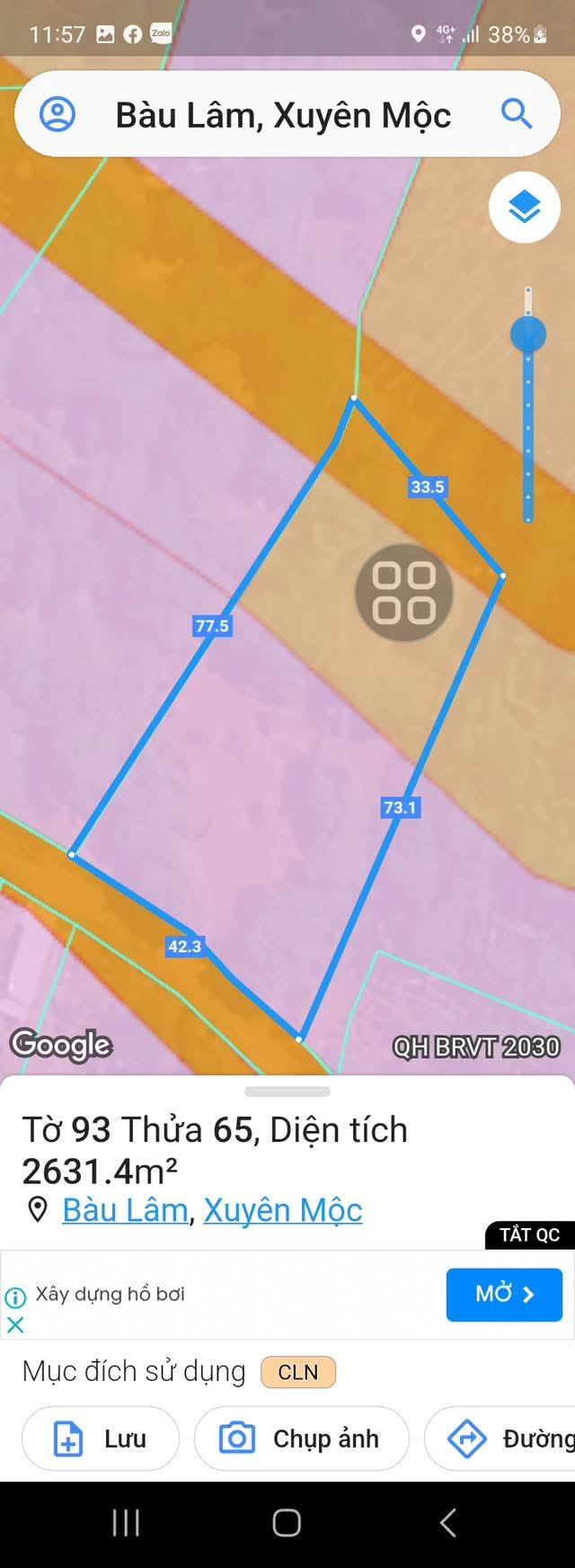 Đất nền Bàu Lâm 2600m² giá 8.58 tỷ - Mặt tiền 42m, gần chợ