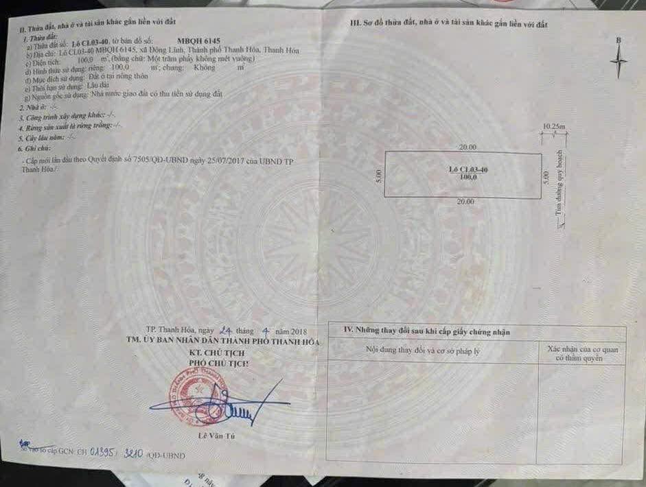 Đất nền Đông Lĩnh, Thanh Hóa 100m² giá 3 tỷ - Đối diện Bệnh viện Phúc Thịnh