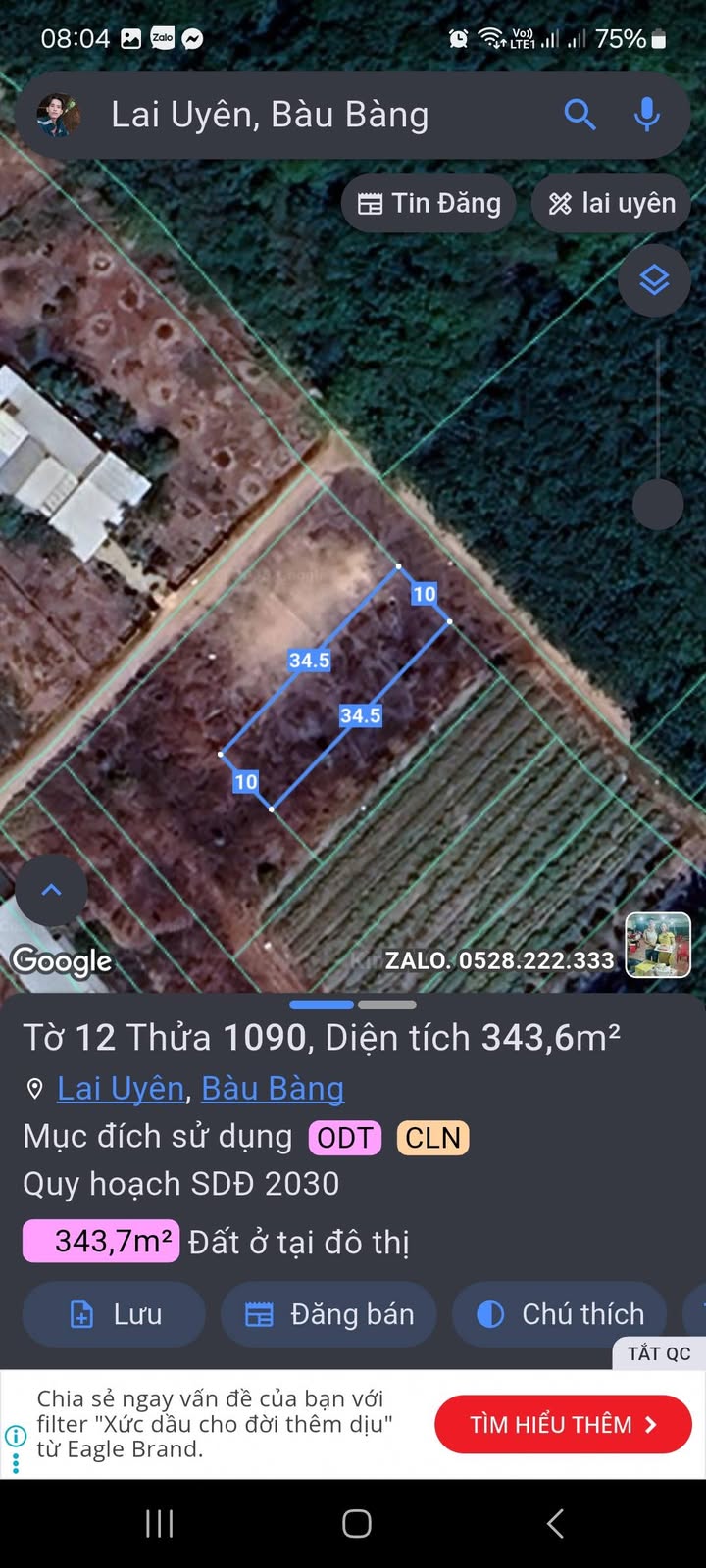 Đất thổ cư đường Lai Uyên-64, xã Bàu Bàng 3400m² giá 1.4 tỷ - Cơ hội đầu tư hấp dẫn!