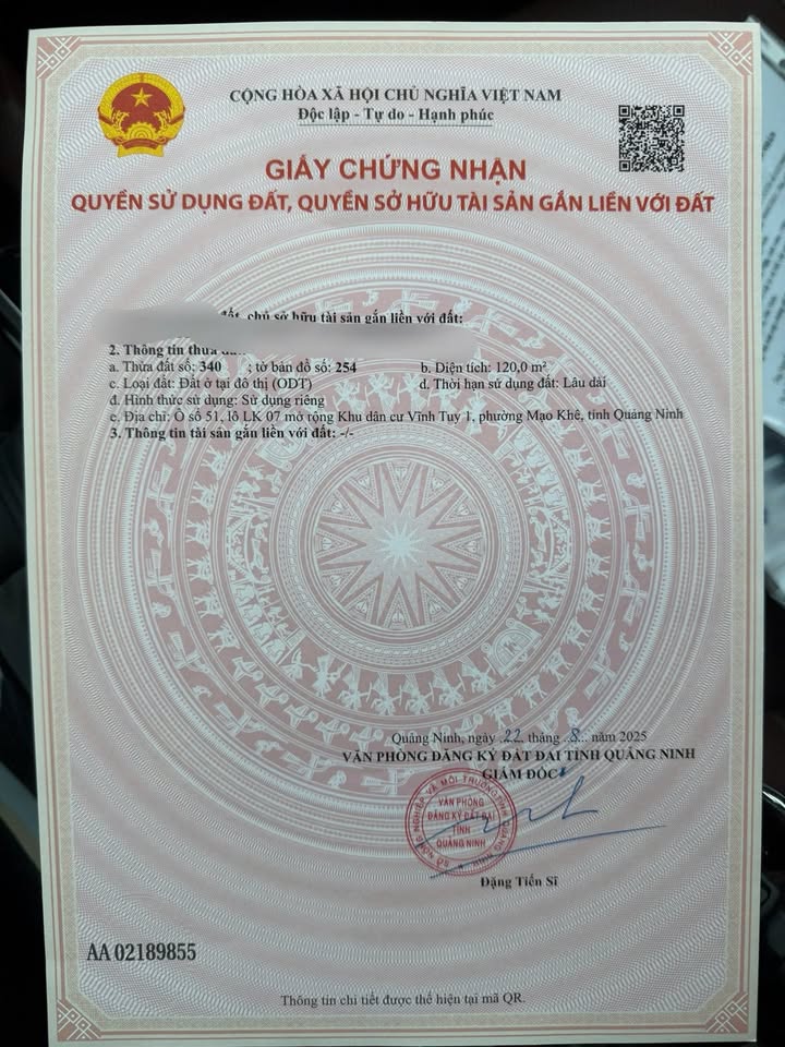 Đất nền Mạo Khê Đông Triều 120m² - Giá tốt, sổ đỏ chính chủ!