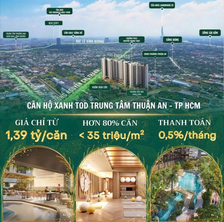 Căn hộ The Emerald Garden View Thuận An 51m² giá 1.4 tỷ - Cơ hội đầu tư hiếm có!