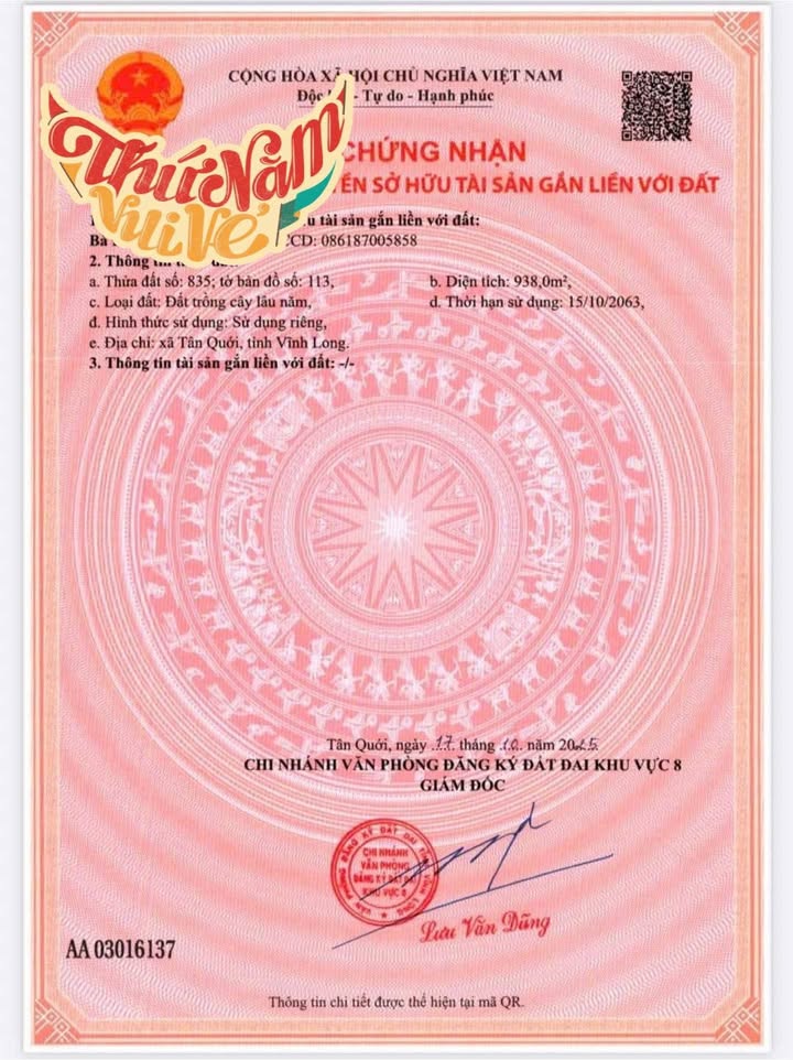 Đất nền Tân Quới, Vĩnh Long 400m² giá 3.27 tỷ - Sổ hồng chính chủ, công chứng nhanh