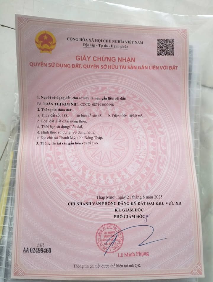 Đất nền Thanh Mỹ, Tháp Mười 105m² giá 800 triệu - Pháp lý rõ ràng, công chứng ngay!