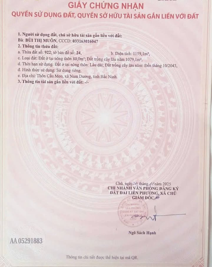 Đất thổ cư 1159m² tại Nam Dương, Bắc Ninh - Giá thỏa thuận, vị trí thuận lợi!