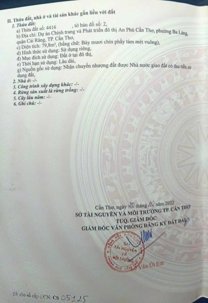 Đất thổ cư Cái Răng 80m² giá tốt - Nền vị trí đẹp, hẻm cây xanh