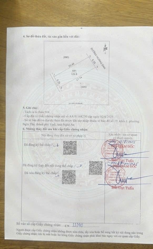 Đất mặt tiền đường Hoàng Đan, Cửa Lò 129.8m² giá 4.3 tỷ - Đầu tư sinh lời ngay!