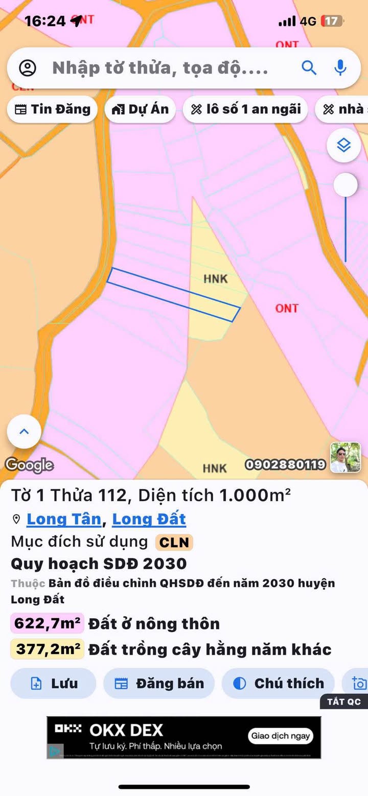 Lô đất 1000m² Long Tân, Bà Rịa - Vũng Tàu giá 1.1 tỷ - Tiềm năng đầu tư lớn!