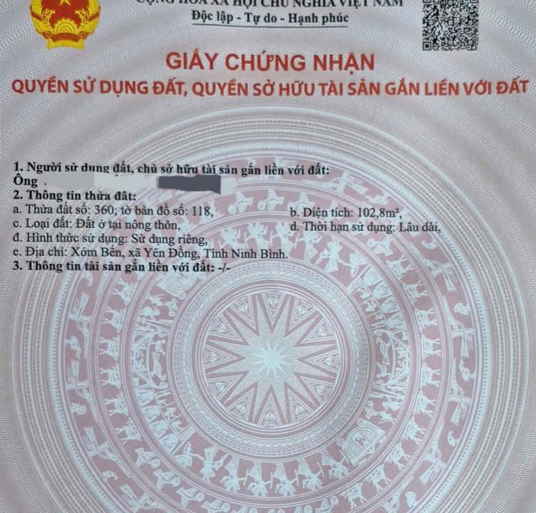 Đất nền Xóm Bến, Xã Yên Đồng, 102.8m² - Tiềm năng sinh lời cao!