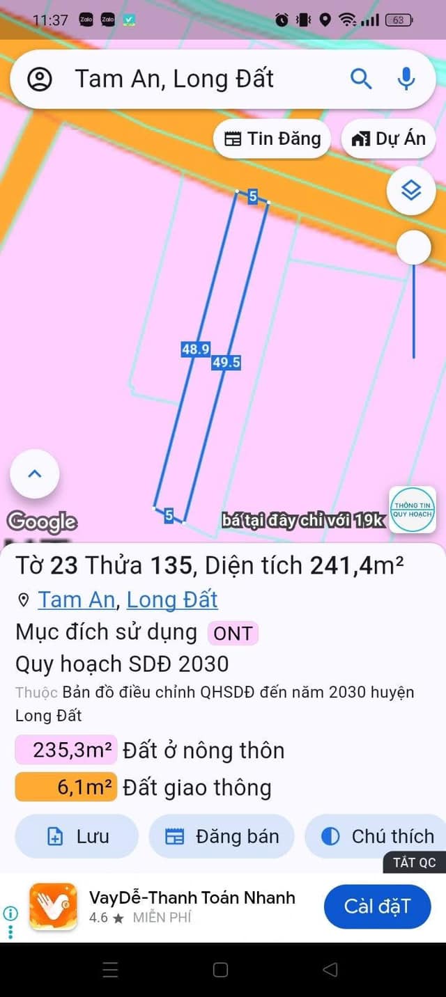 Đất thổ cư Tam Phước, Long Điền 245m² giá 1.55 tỷ - Cơ hội đầu tư không thể bỏ lỡ!