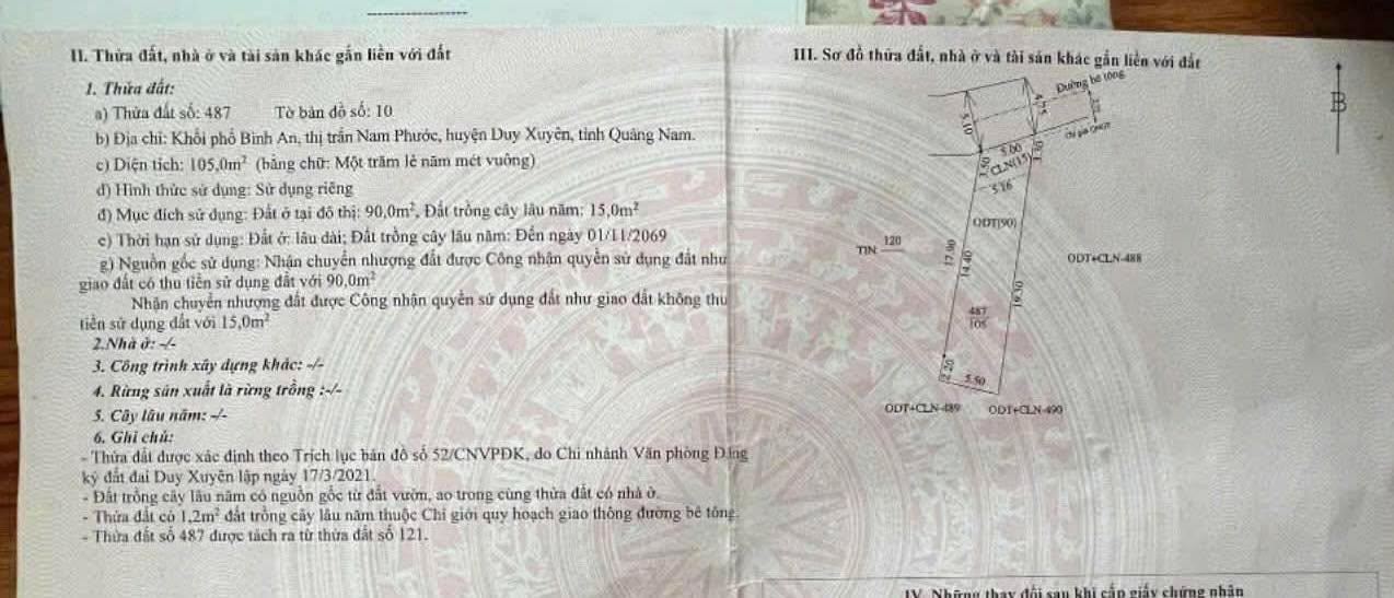 Đất nền khu phố Bình An, xã Nam Phước, 105m² chỉ 500 triệu - Cơ hội đầu tư vàng!