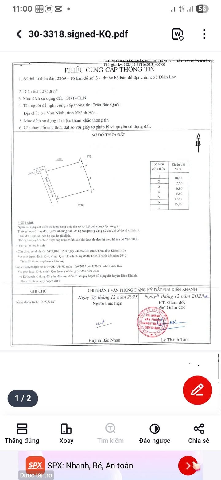 Lô đất Diên Lạc, Diên Khánh 275m² giá 2.1 tỷ - Đầu tư sinh lời ngay!