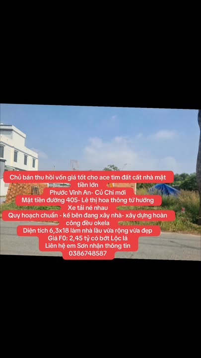 Đất nền Củ Chi 113m² giá 2.45 tỷ - Mặt tiền đường Lê Thị Hoa, cơ hội đầu tư tốt!