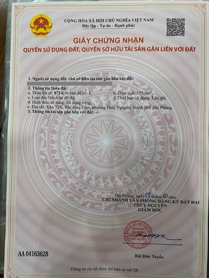 Đất chính chủ hướng Nam tại khu đô thị Bắc Sông Cấm, Hải Phòng 195m² - Cơ hội đầu tư lý tưởng!