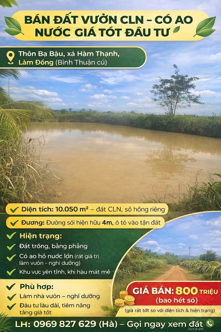 Đất vườn thôn Ba Bàu, Hàm Thạnh 10.050m² giá 800 triệu - Đầu tư lý tưởng!