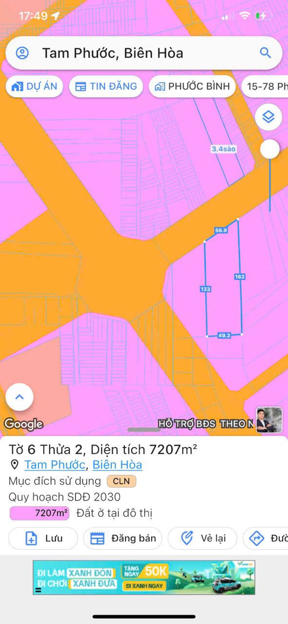 Đất nền 7207m² tại Phường Tam Phước, Biên Hòa - Giá chỉ 5 triệu/m²!