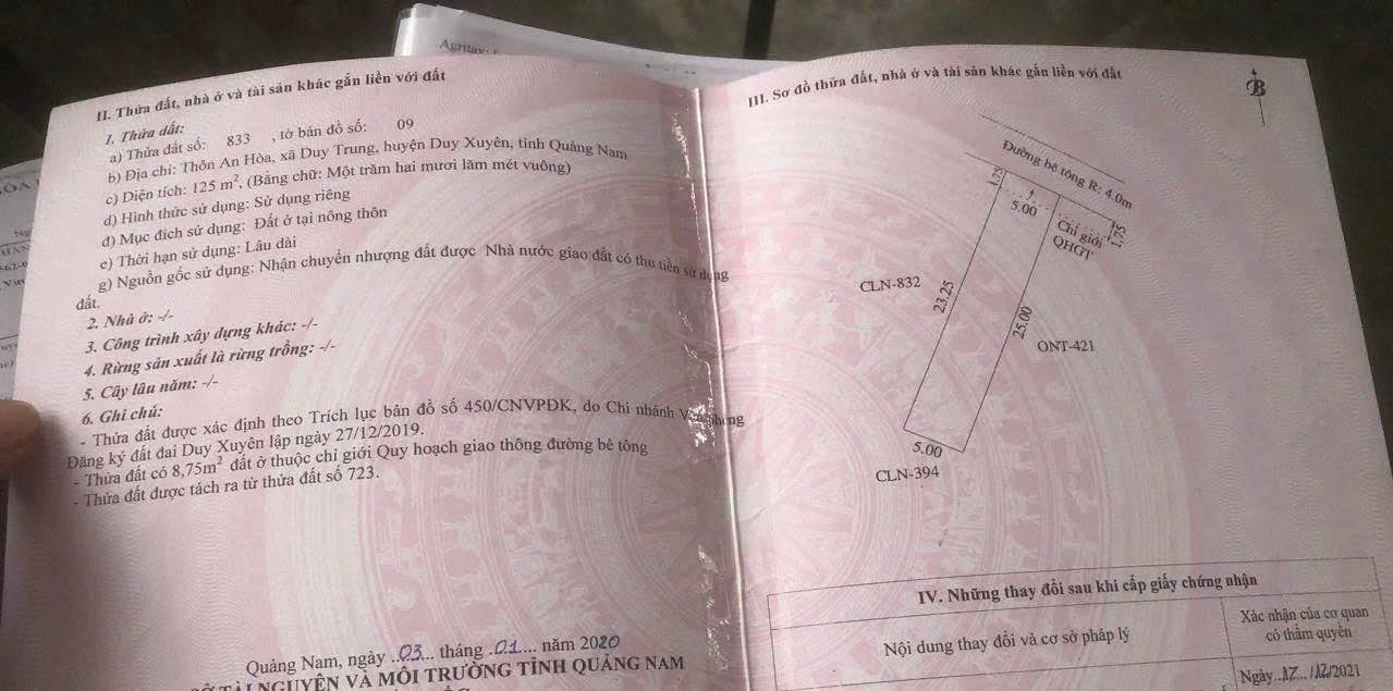 Đất nền Duy Trung, Duy Xuyên 125m² giá 400 triệu - Sổ đỏ chính chủ, vị trí thuận lợi!