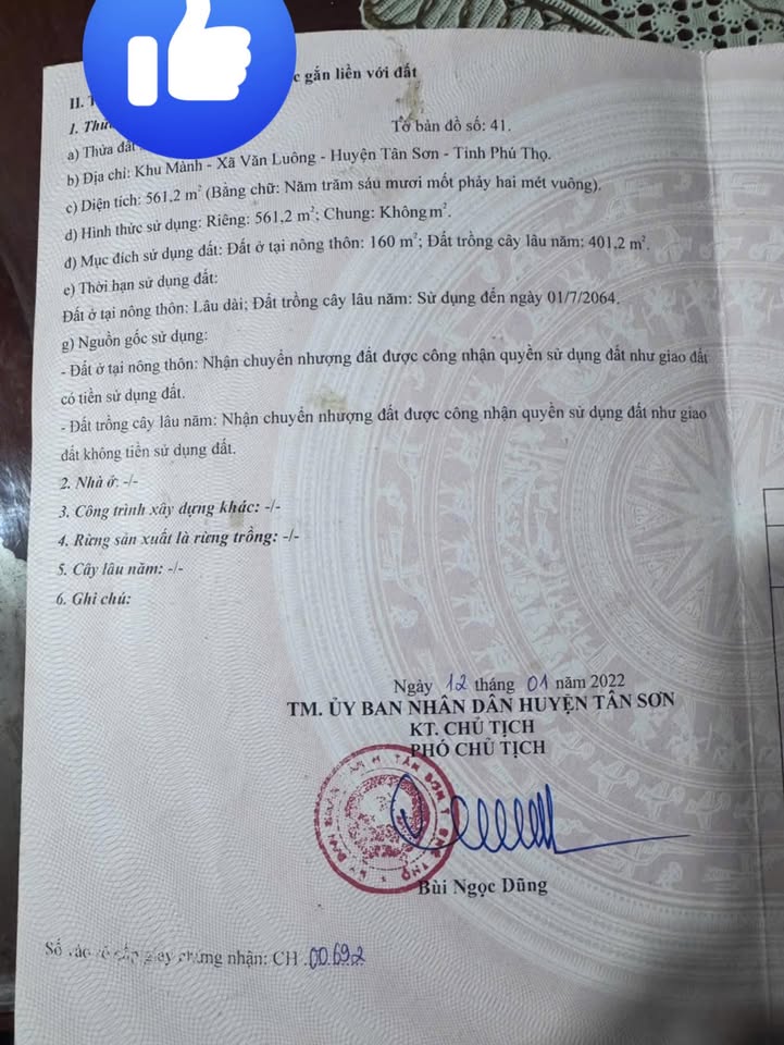 Đất đầu tư Tân Sơn 561.2m² giá 2 tỷ - Pháp lý rõ ràng, giao dịch ngay!