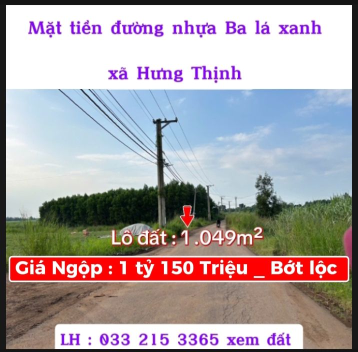 Lô đất Hưng Thịnh Trảng Bom 1.049m² giá 1.15 tỷ - Bán gấp chính chủ!