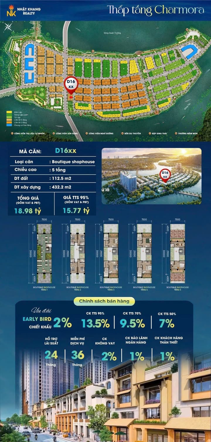 Shophouse D1618 Charmora City Nha Trang 112.5m² giá 15.77 tỷ - Đầu tư sinh lời hấp dẫn!