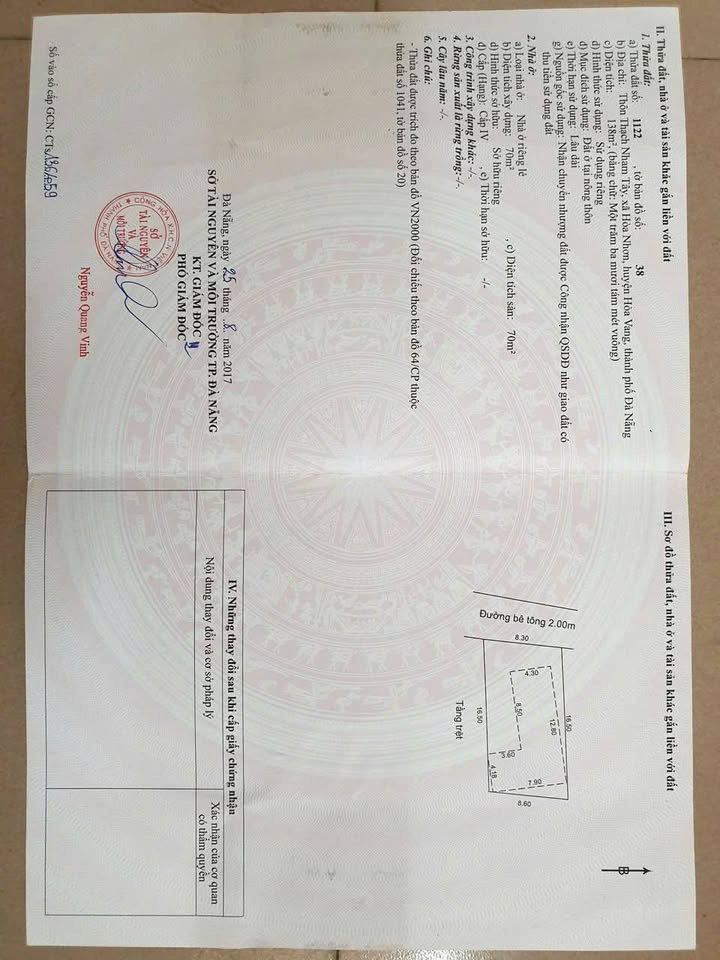 Nhà cấp 4 kiệt 5m ô tô Thạch Nham, Hòa Nhơn 138m² giá 1.85 tỷ - Bán nhanh chính chủ!